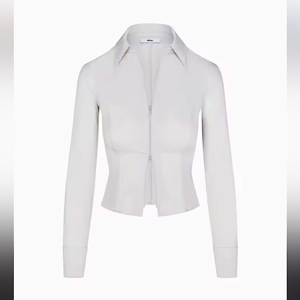 KHY by Kylie Jenner-  Light Grey - Collar Poplin Zip Shirt - Small - WORN ONCE
